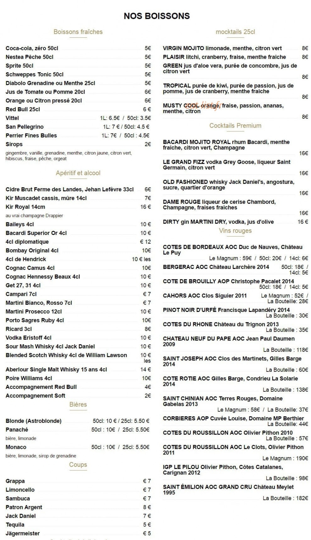 Bistrot Alexandre III — carte page 3