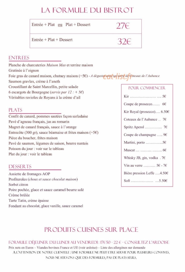 Bistrot Chez France — carte page 1
