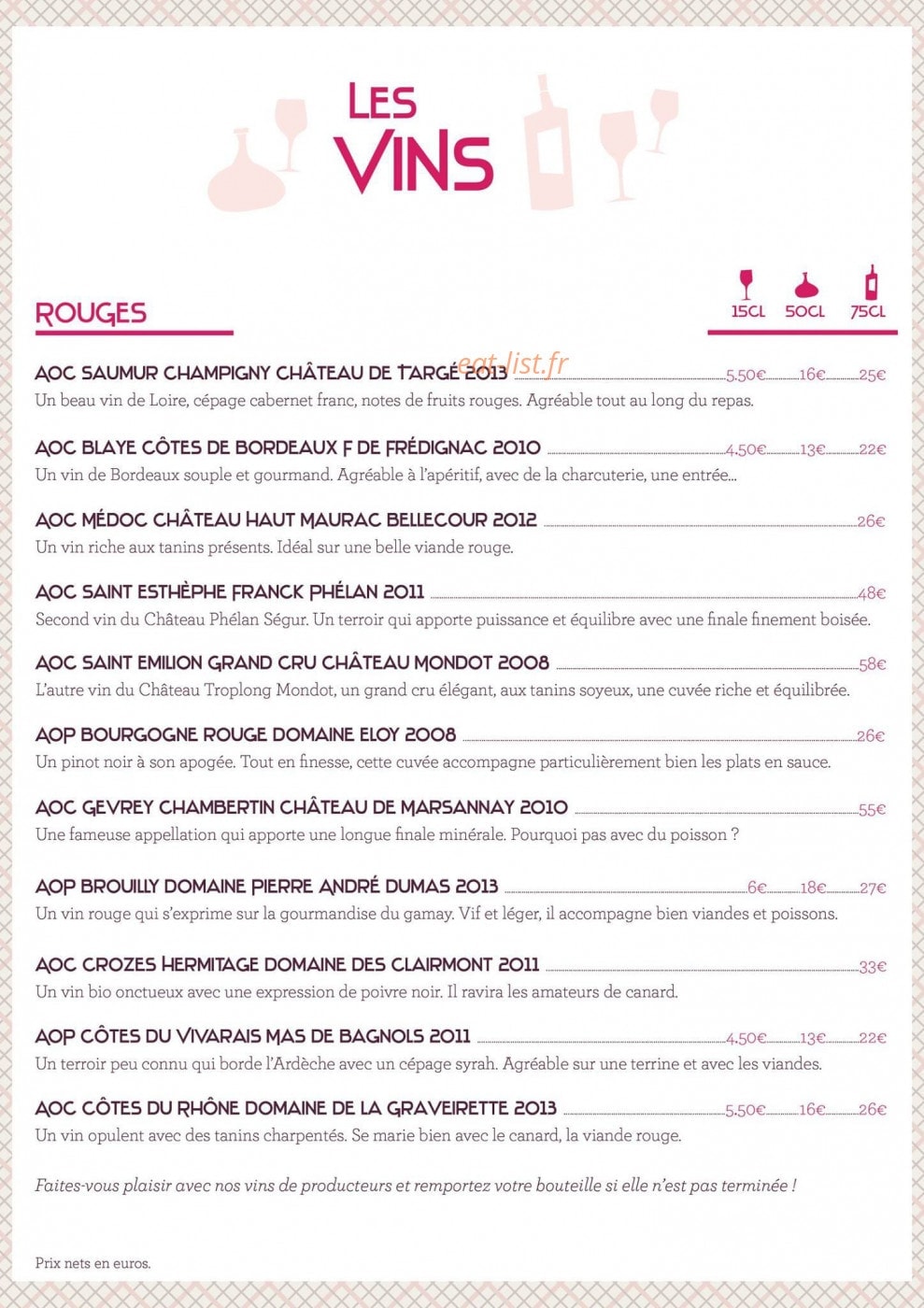 Bistrot Chez France — carte page 2