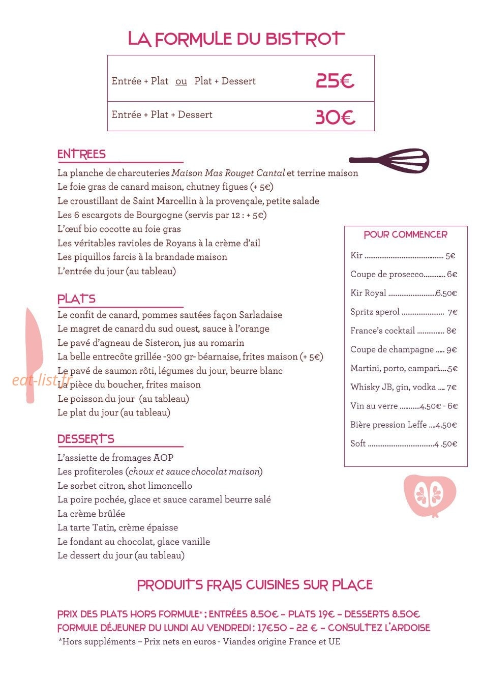 Bistrot Chez France — carte page 1