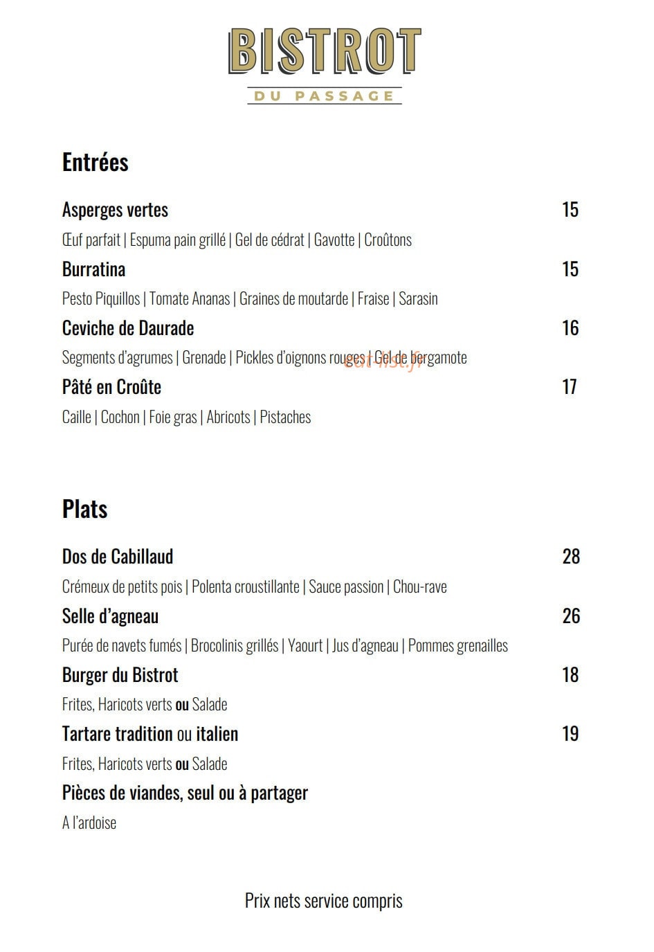 Bistrot du Passage — carte page 1
