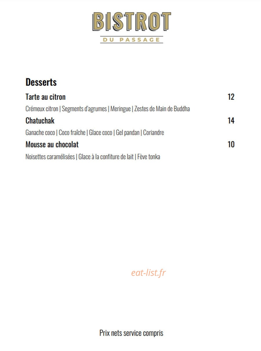 Bistrot du Passage — carte page 2