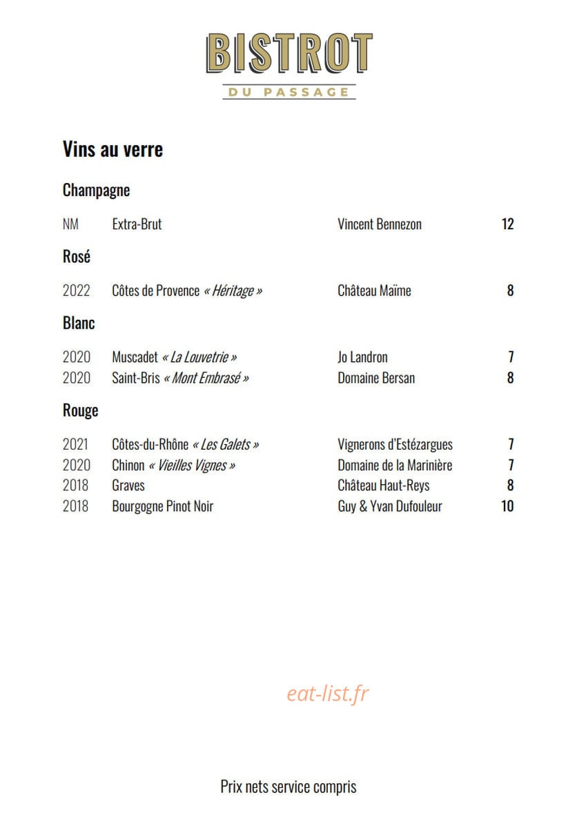 Bistrot du Passage — carte page 3