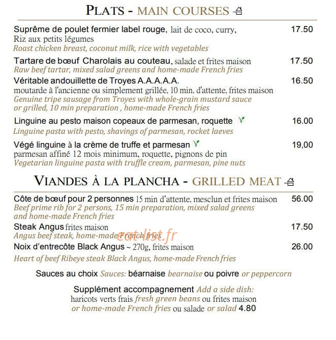 Brasserie de la tour eiffel — carte page 2