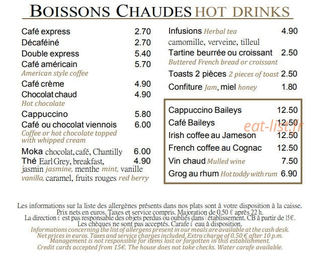 Brasserie de la tour eiffel — carte page 6