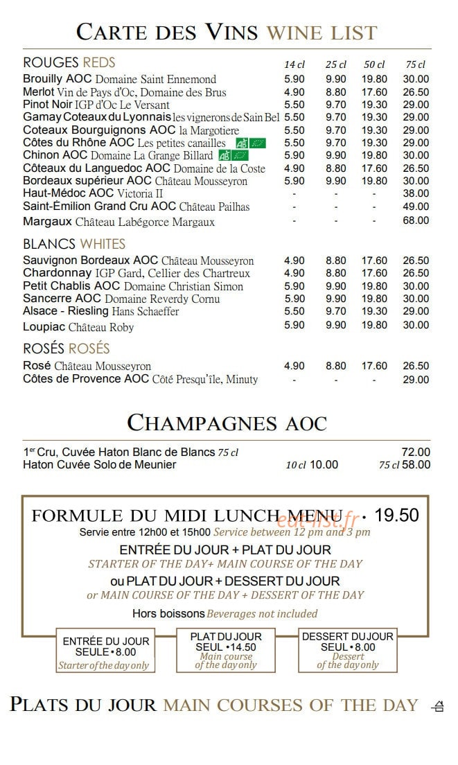 Brasserie de la tour eiffel — carte page 9