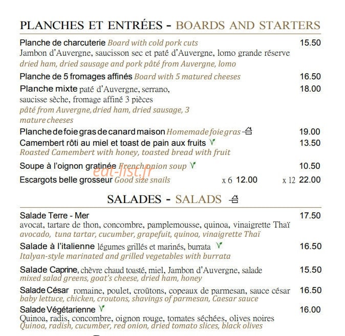 restaurant tour eiffel menu prix