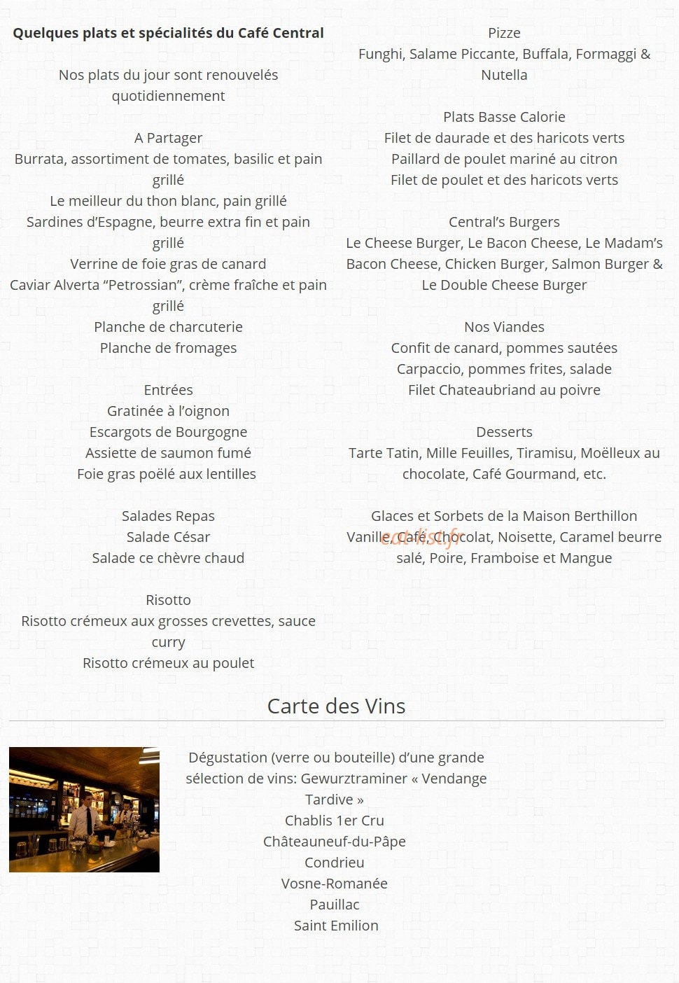 Café Central — carte page 1