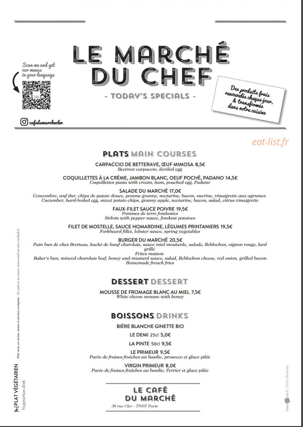 Café du Marché — carte page 1