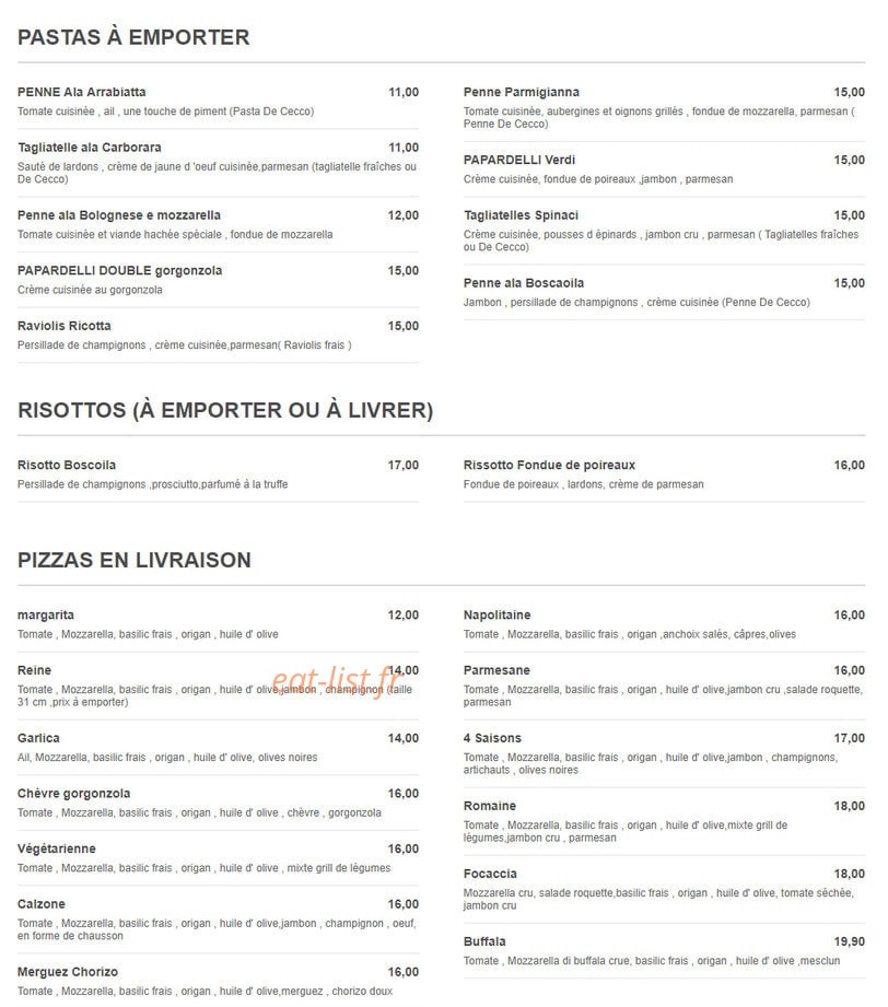 Casa Pizza — carte page 2