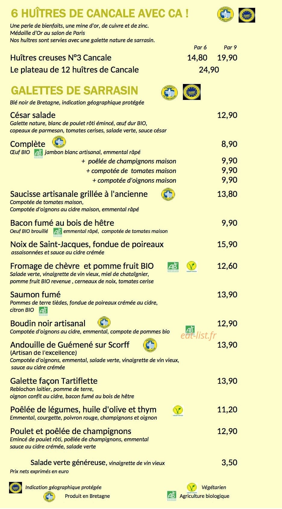 Galette Café — carte page 1