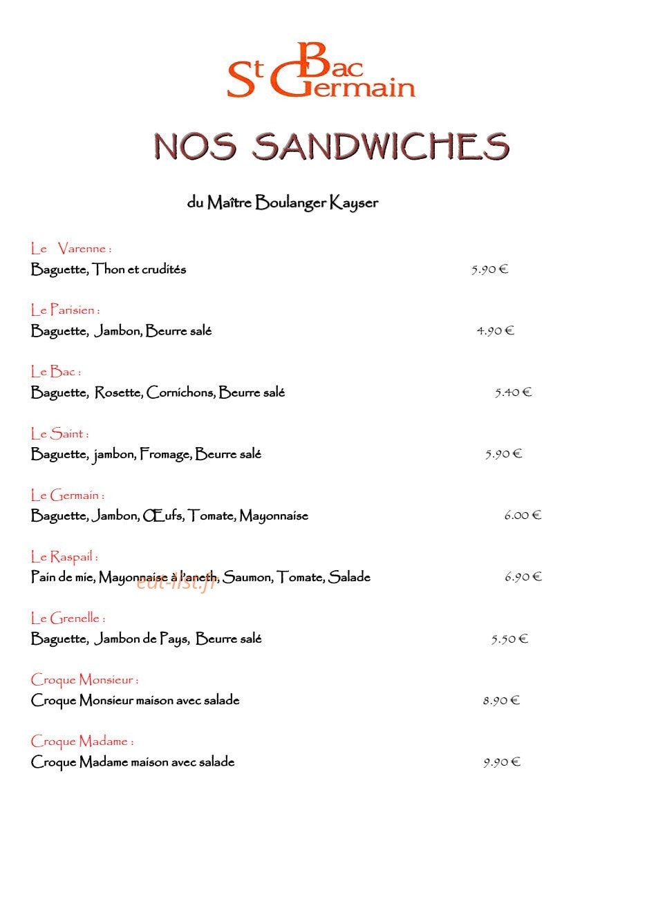 Hotel Bac Saint Germain — carte page 1