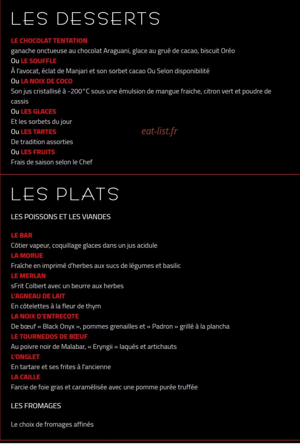 L'Atelier de Joël Robuchon — carte page 2
