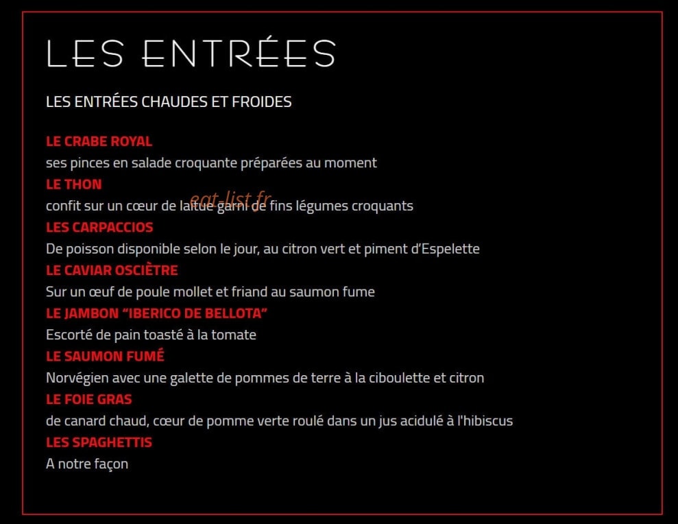L'Atelier de Joël Robuchon — carte page 1