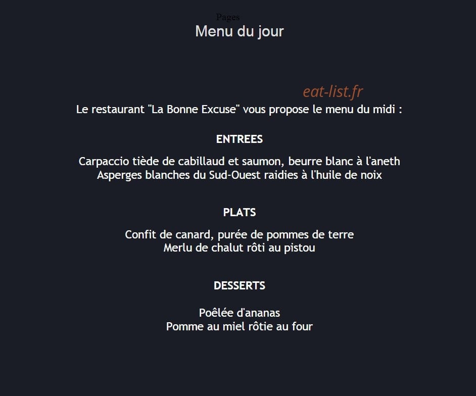 La Bonne Excuse — carte page 2