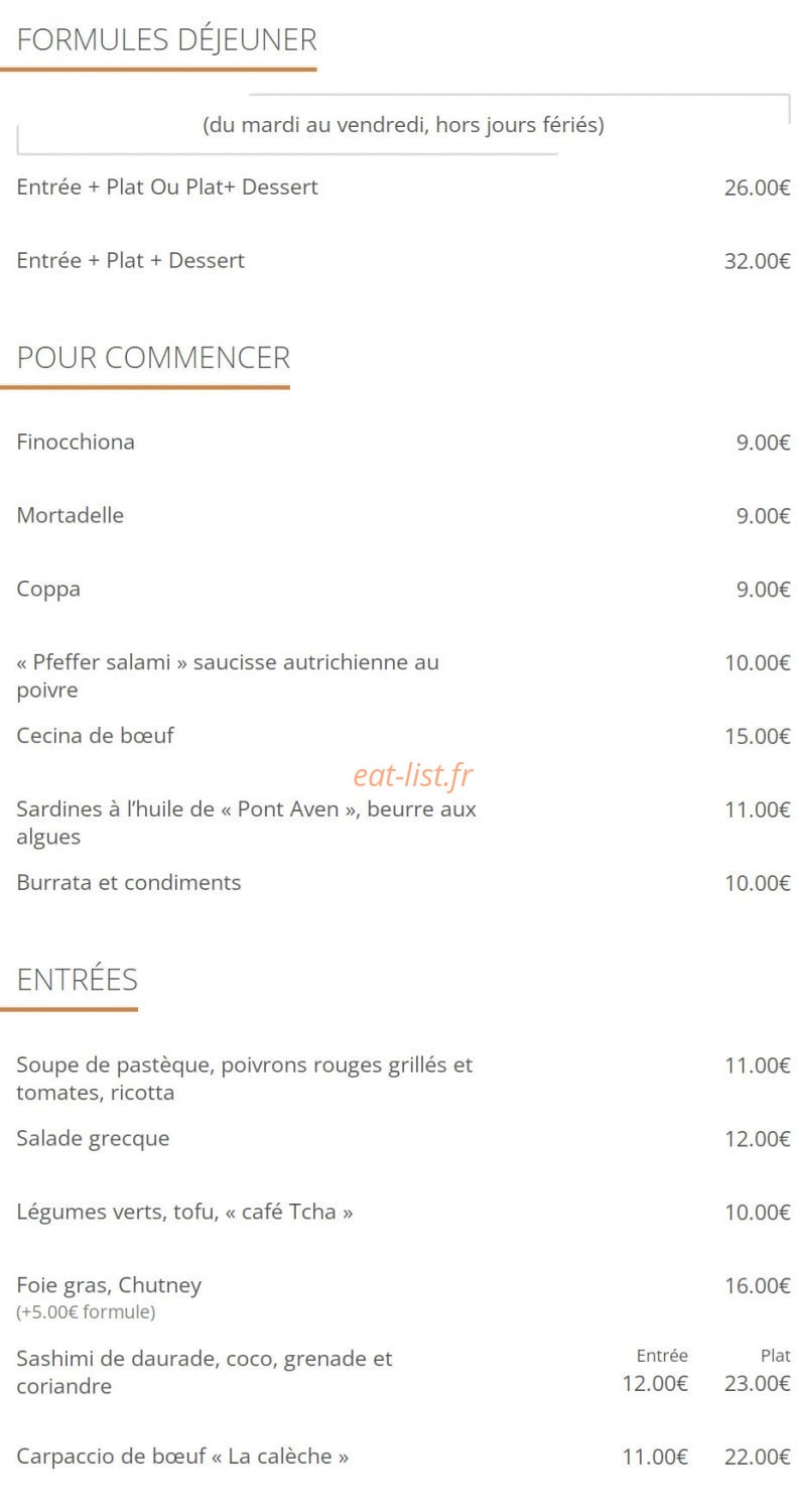 La Calèche — carte page 1