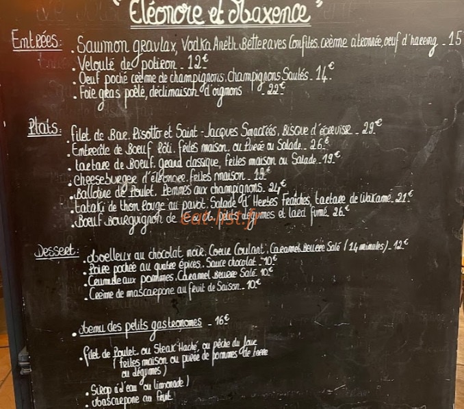 Le Bistrot d'Eléonore et Maxence — carte page 1