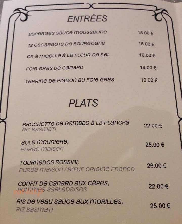 Le Bistrot Les Ambassades — carte page 1