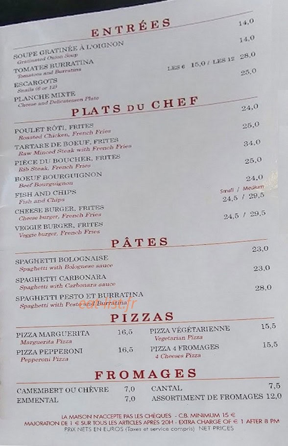 Le Castel Café — carte page 1