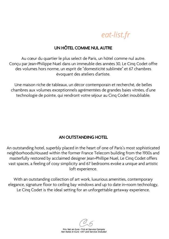 Le Cinq Codet — carte page 6