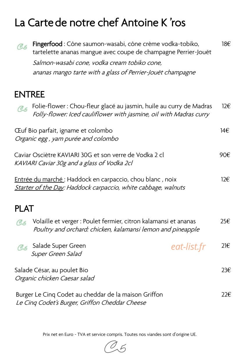 Le Cinq Codet — carte page 2