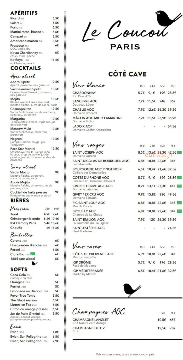 Le Coucou Paris — carte page 3