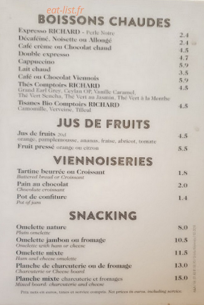 Le Drop Café — carte page 1