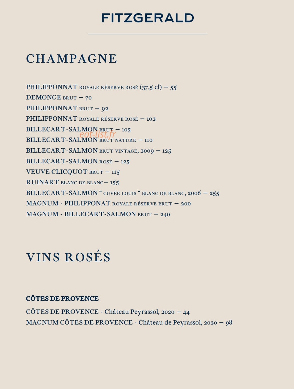 Le Fitzgerald — carte page 10