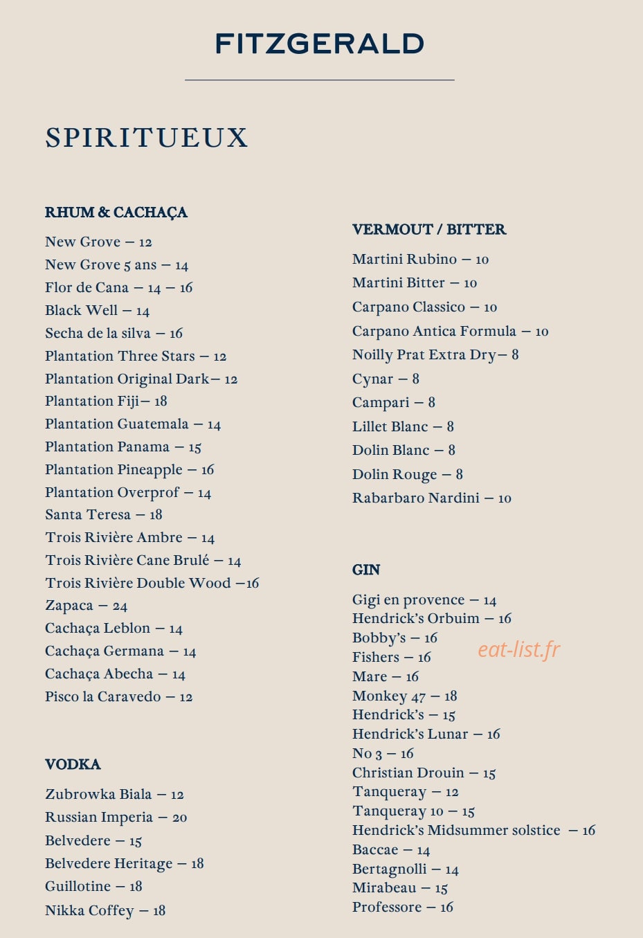 Le Fitzgerald — carte page 11