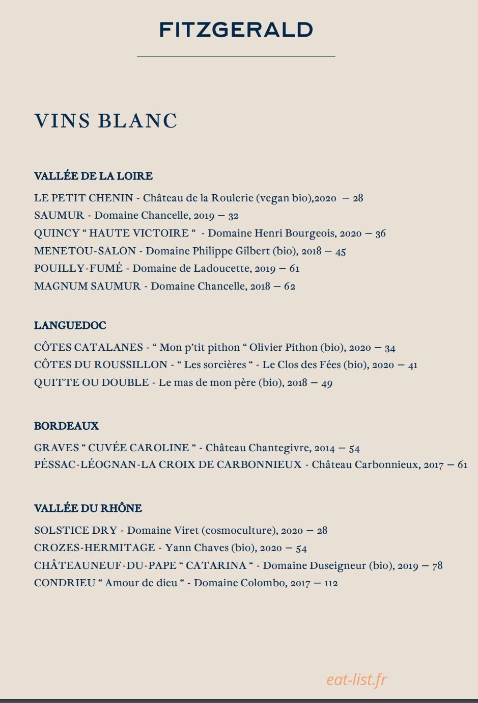 Le Fitzgerald — carte page 8