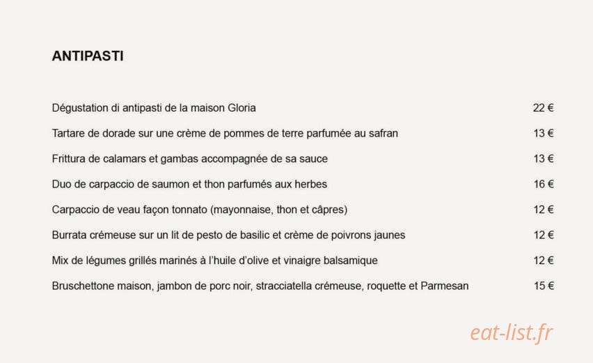 Le Gloria — carte page 1
