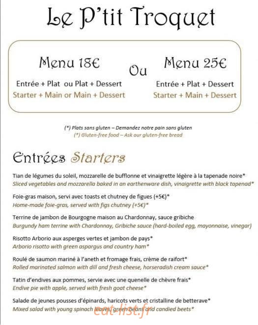 Le p'tit troquet — carte page 1
