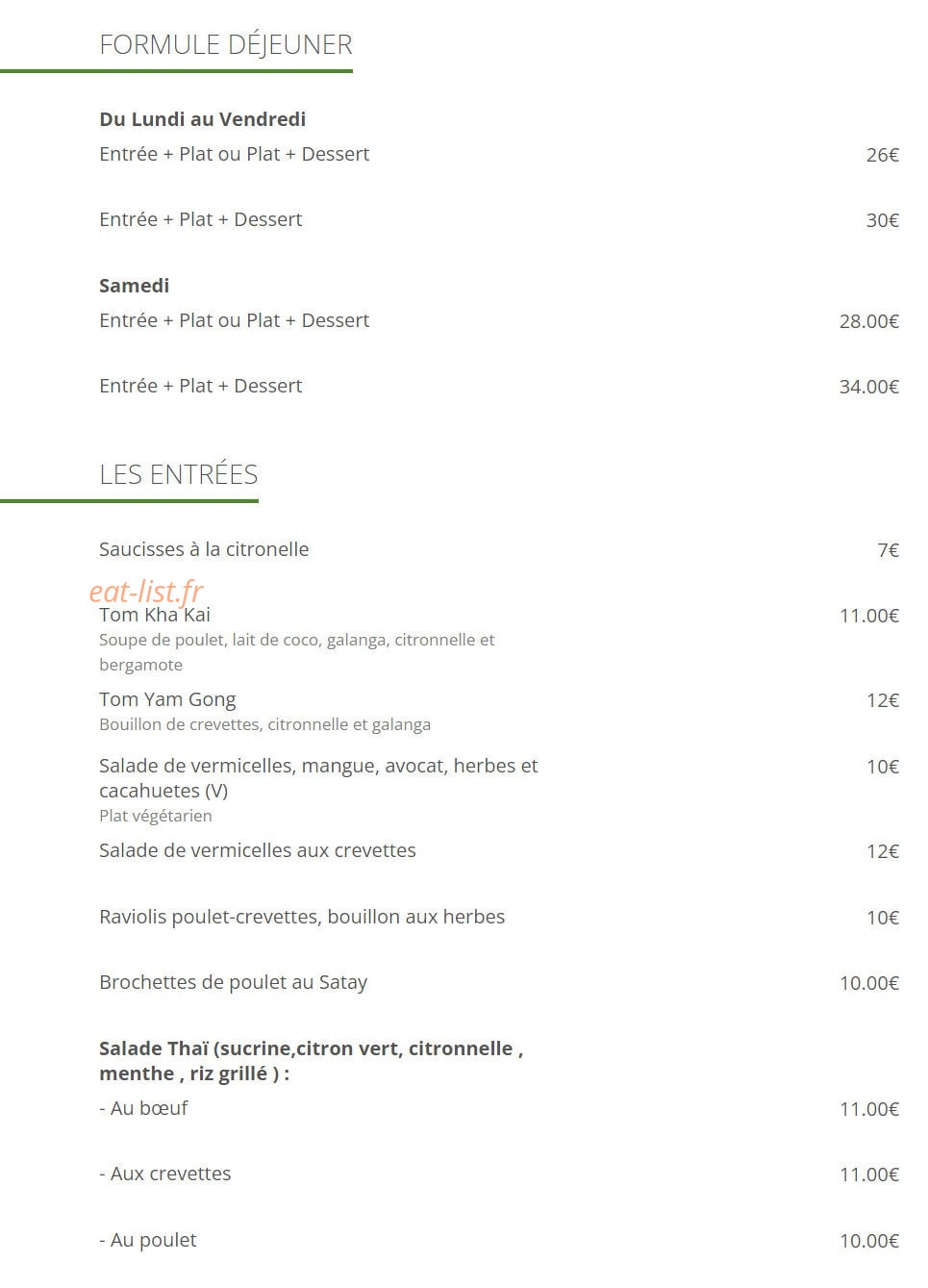 Le Petit Thaï 7ème — carte page 1