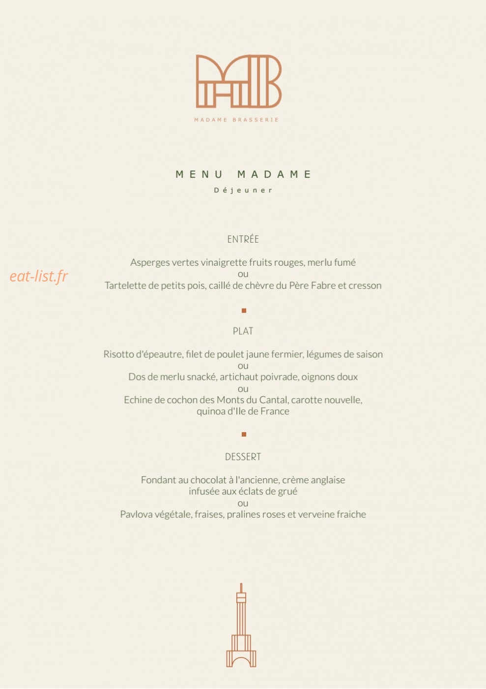 Madame Brasserie — carte page 2