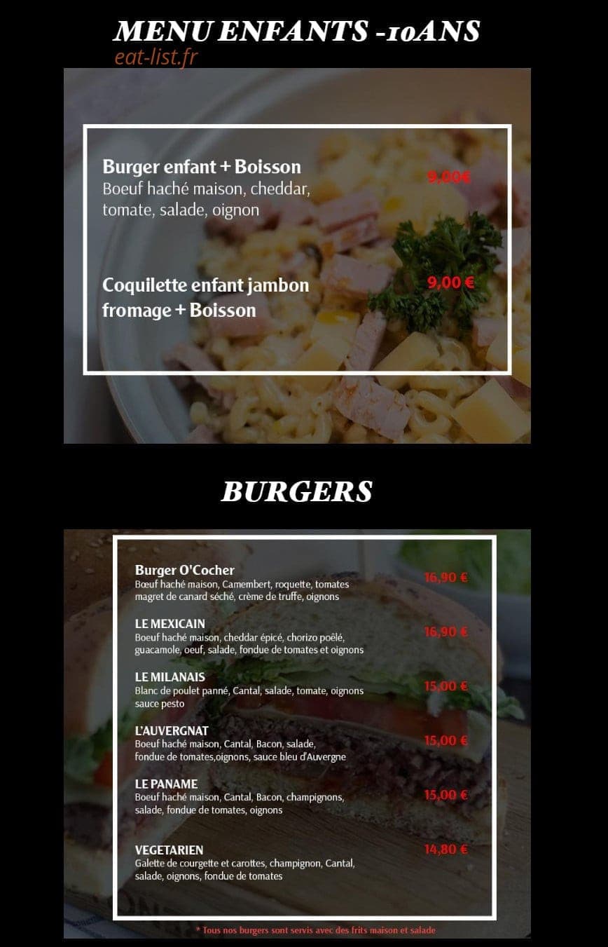 Ô'Cocher,Table et Burger — carte page 3