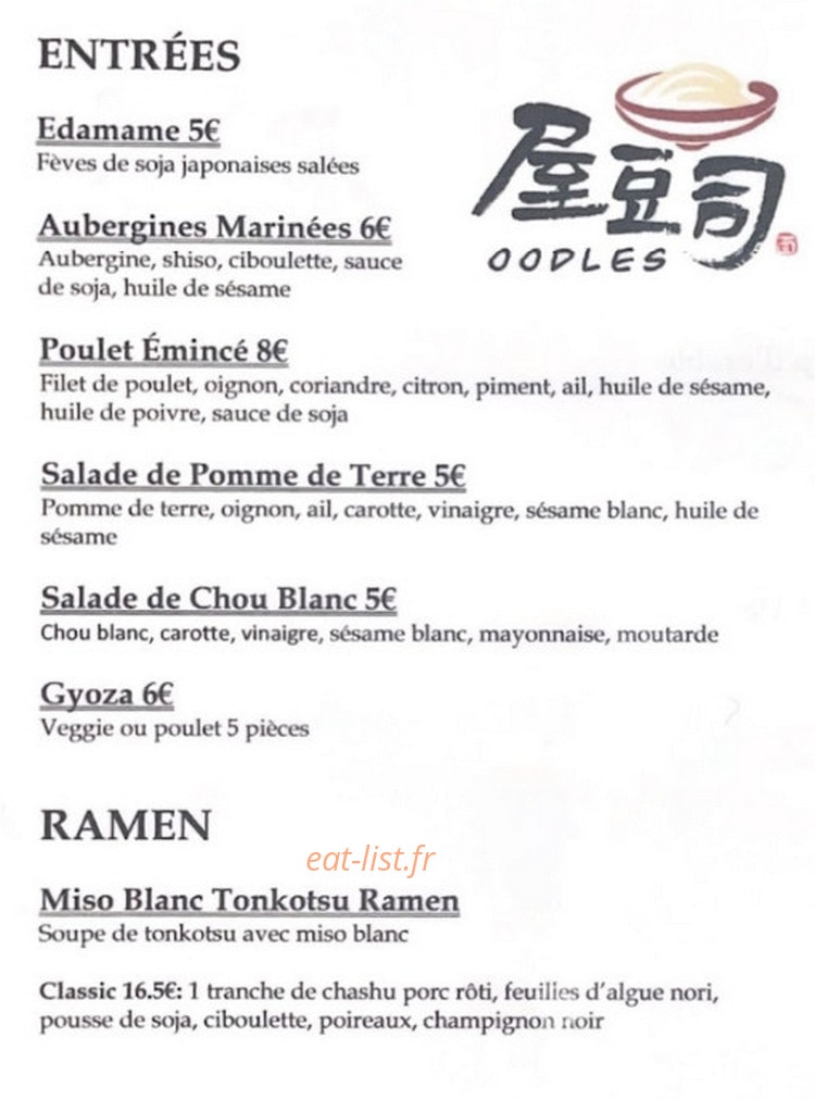Oodles Ramen — carte page 1