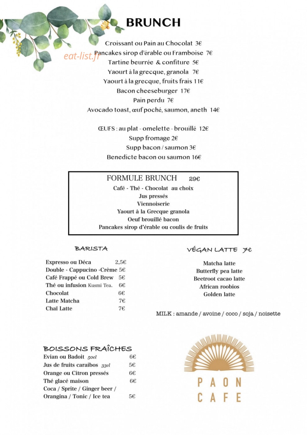 Paon café — carte page 2