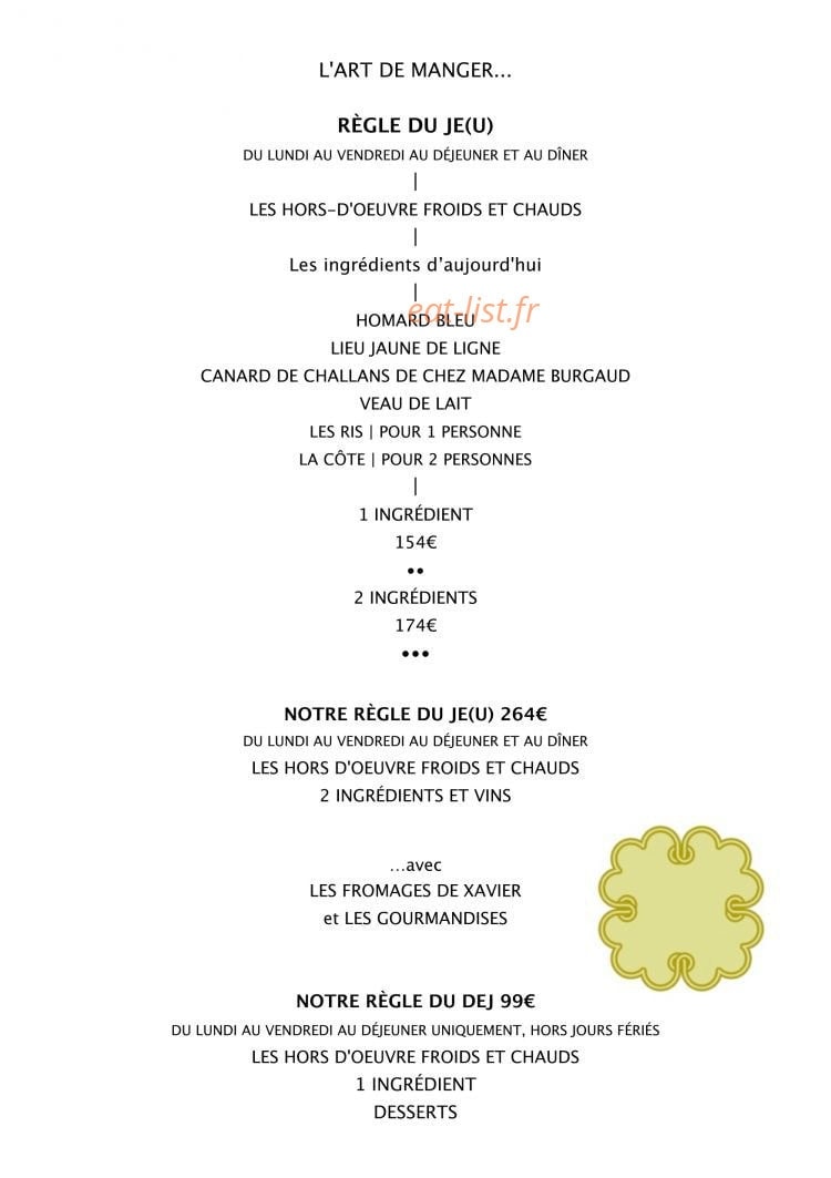 Restaurant Thoumieux — carte page 1