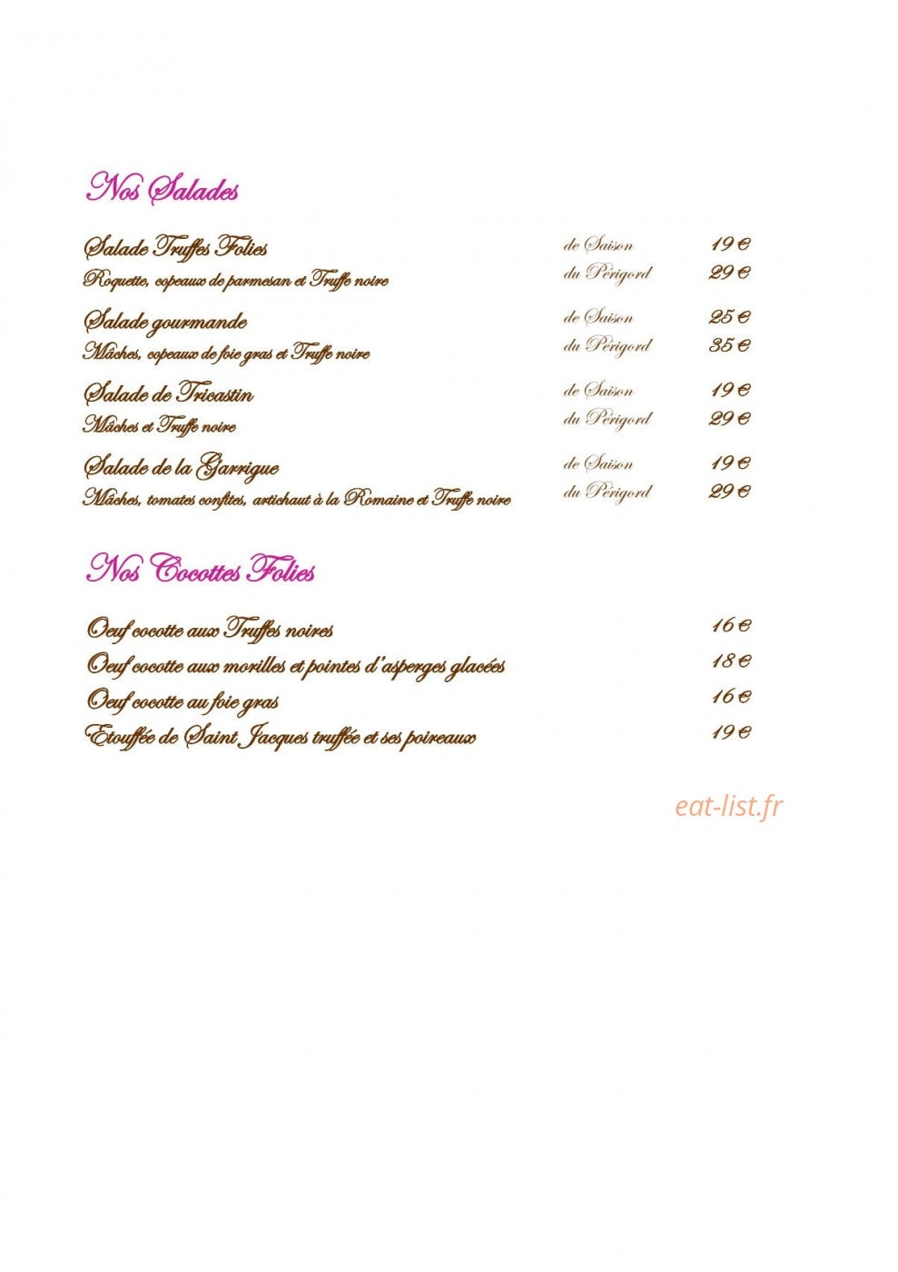 Truffes Folies — carte page 2
