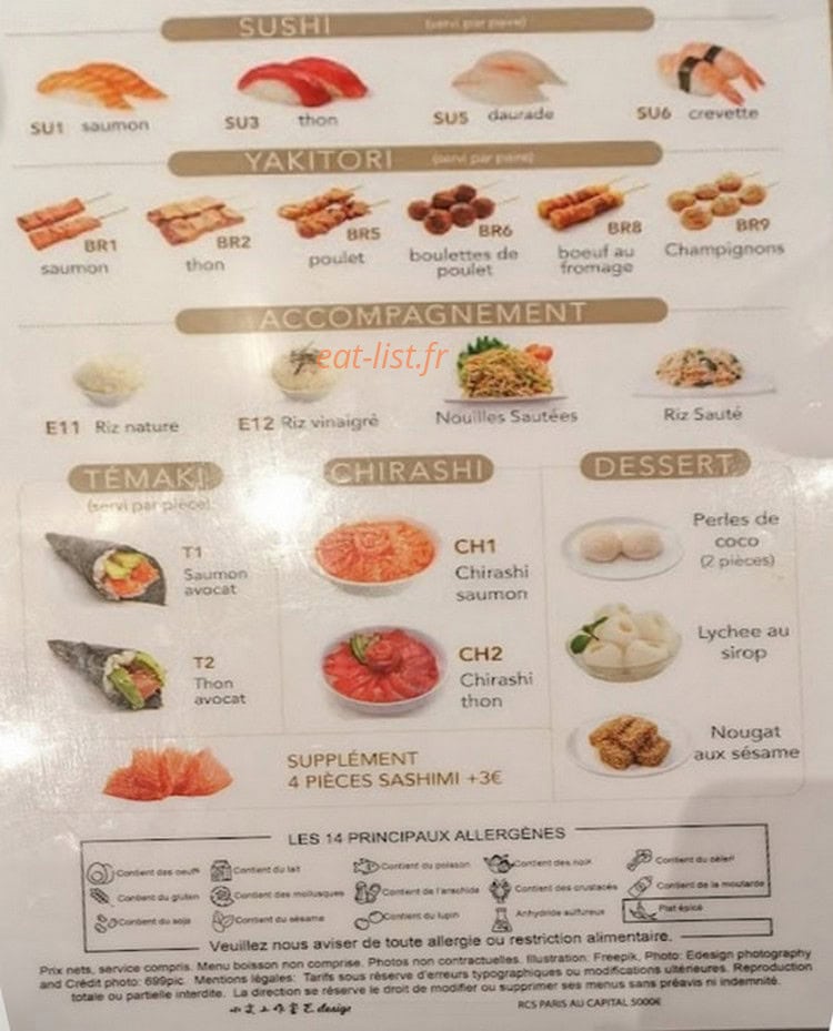 Yookoso Sushi — carte page 2