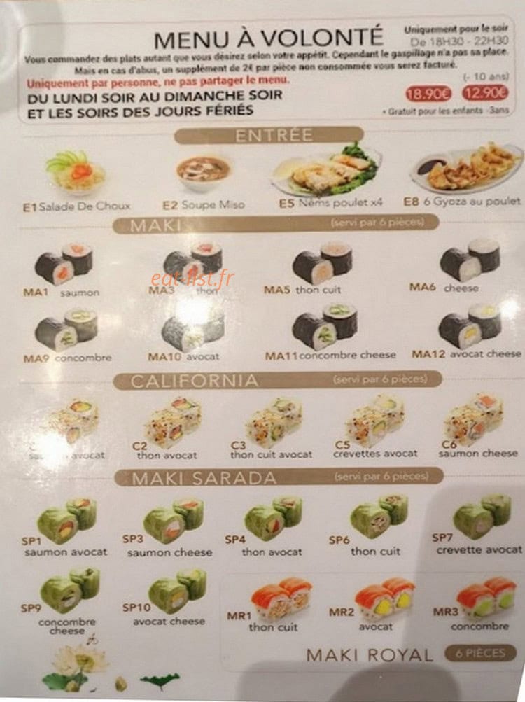 Yookoso Sushi — carte page 1