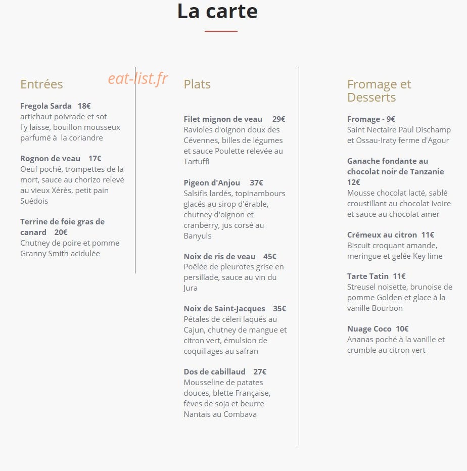 24 Le restaurant — carte page 1