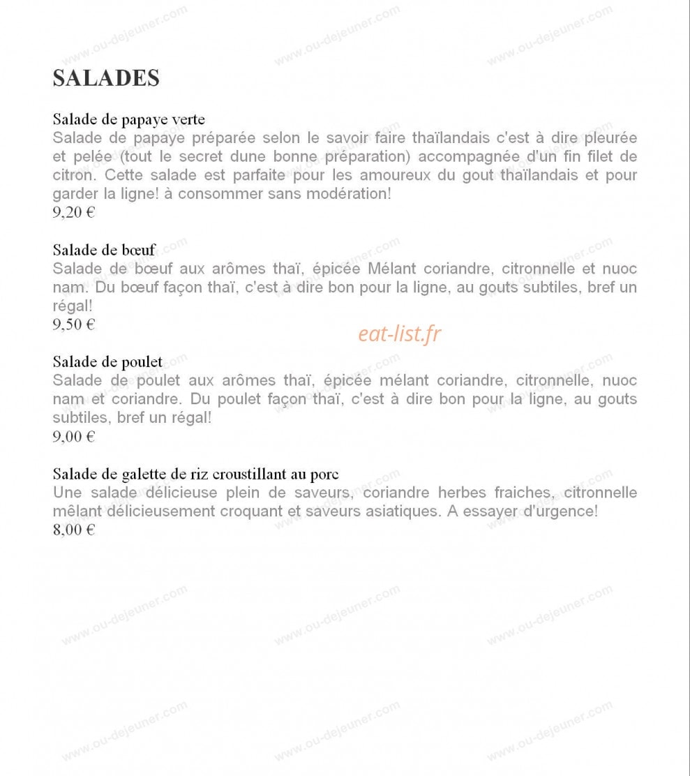 À l'Up Thaï — carte page 2