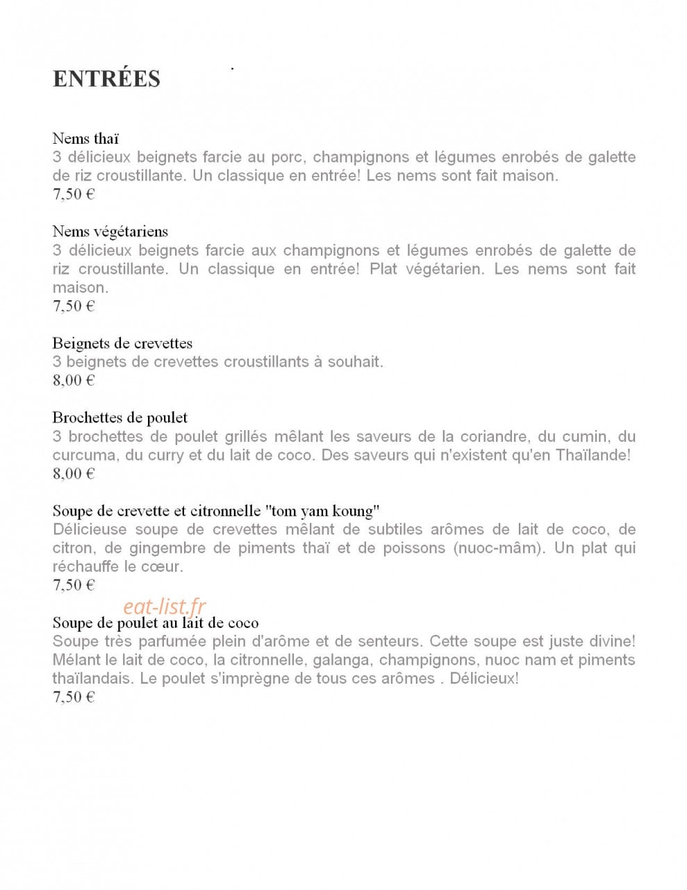 À l'Up Thaï — carte page 1