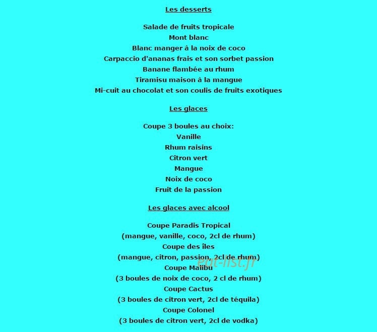 Au Paradis Tropical — carte page 6
