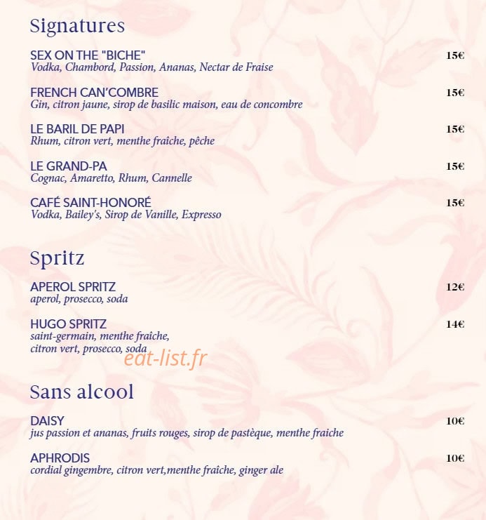 Biche Restaurant — carte page 5