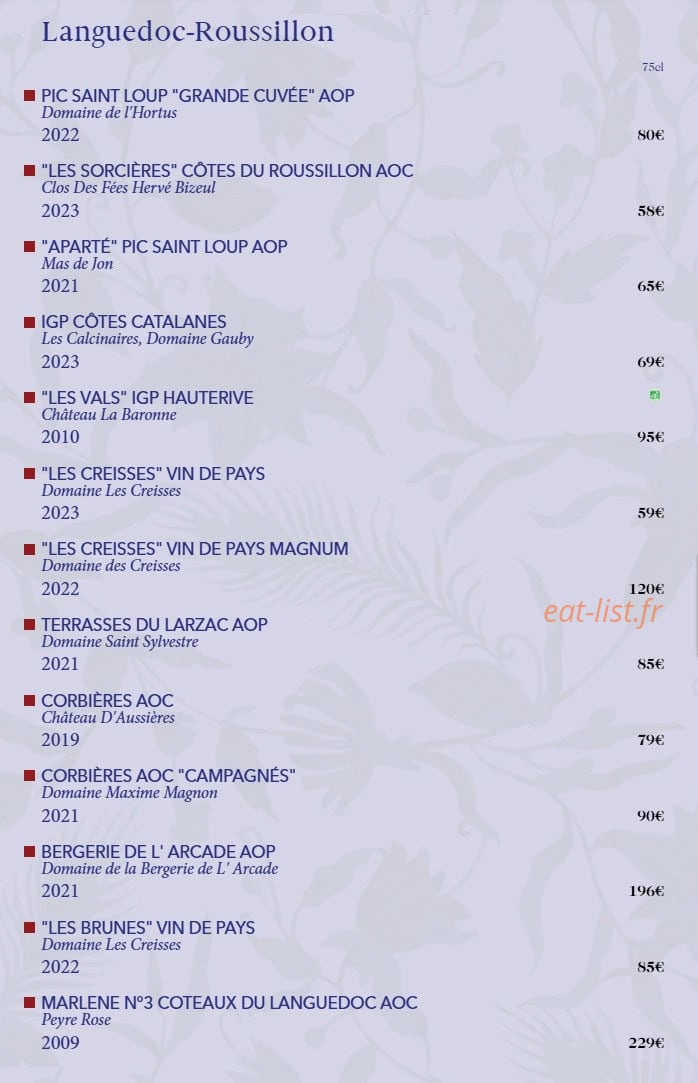 Biche Restaurant — carte page 18