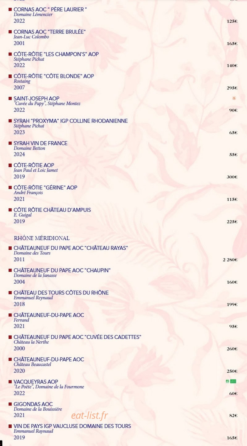 Biche Restaurant — carte page 15