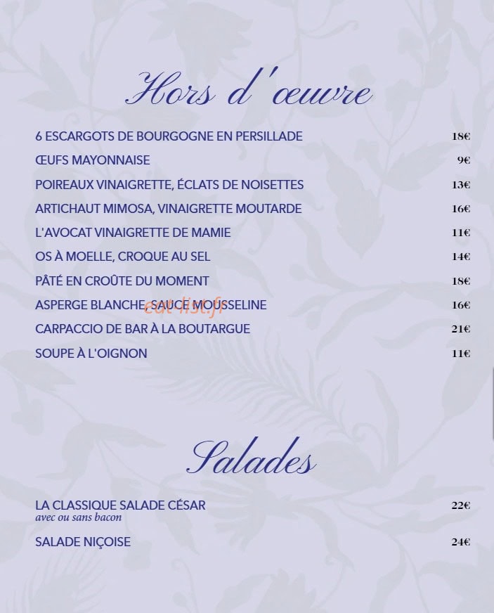 Biche Restaurant — carte page 1
