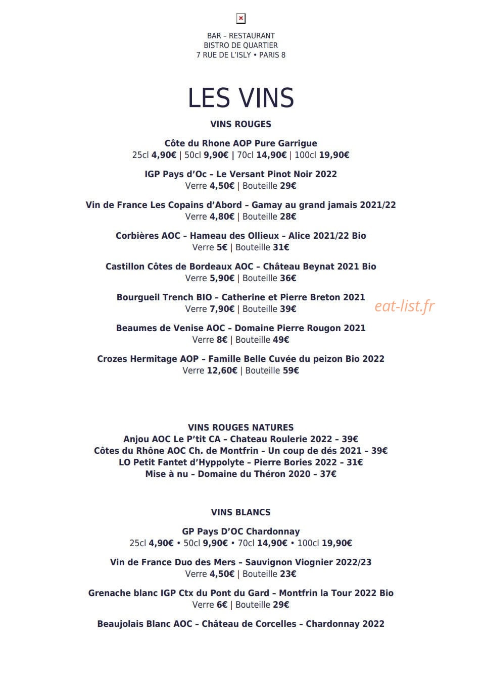 Bistro Hasard — carte page 2